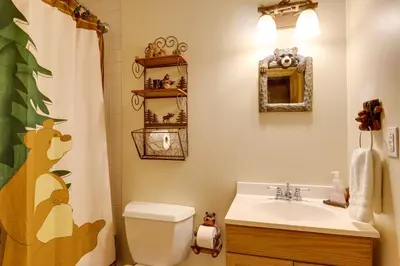 a bathroom with a toilet and a sink at Fraziers Bottom Cabin on 800 Acres of Land with Lake in Fraziers Bottom
