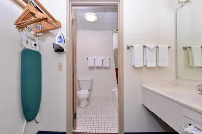 a bathroom with a toilet and a sink at Red Roof Inn Sandusky - Milan in Milan