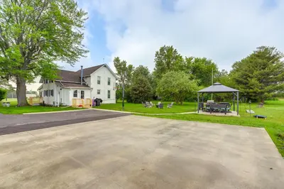 a parking lot with a gazebo in a yard at Welcoming Port Clinton Vacation Rental! in Port Clinton