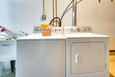 two small refrigerators and a stove in a kitchen at Cabin with Deck about 3 Mi to Apple Valley Lake! in Mount Vernon
