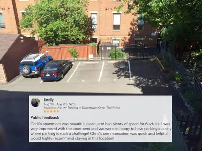 a picture of a car parked in a parking lot at Spacious Home Walk to Everything and FREE Parking in Cincinnati