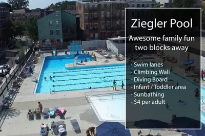 a large swimming pool with people in it at Great Parkside Microapartment Location AND Price in Cincinnati