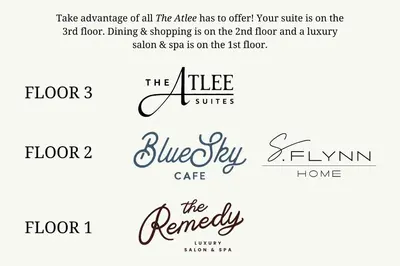 a set of four logos for a blue sky cafe at The Atlee Suites in Millersburg