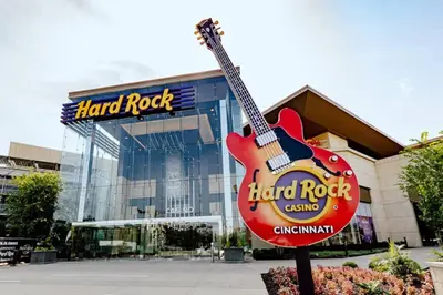 a large guitar sign in front of a hard rock building at Brand NEW home among the Nook in Hamilton, Ohio in Hamilton