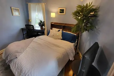 a bedroom with a bed and a tv in it at Cute 3 b 1 b Family home in Cle in Lyndhurst