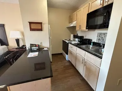 a small kitchen with a sink and a microwave at Ashley Quarters Hotel Airport-Cincinnati in Florence