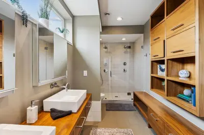 a bathroom with a sink and a shower at Luxuary Tremont Home - Movie Room, Pet & Baby Friendly in Cleveland