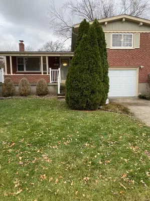 a house with a large bush in the yard at Lovely home away from home 4BR 3ba in Cincinnati