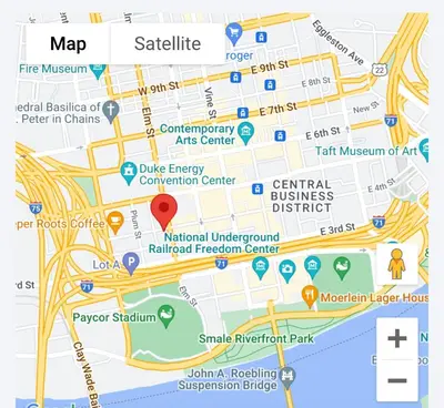 a map of saldiniainiainiainiainiainiainiainiainiainiainia at King Bed, Downtown Steps from Bengals & Reds, Minutes to OTR, TQL, HardRock in Cincinnati