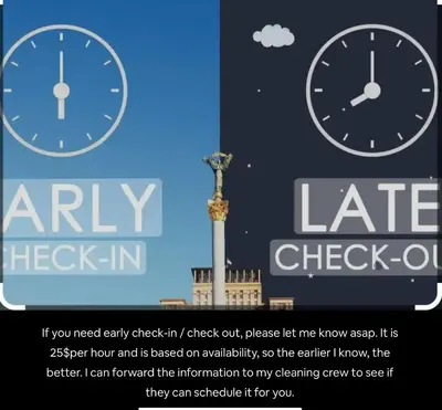 a flyer with two clocks and a clock tower at King Bed, Downtown Steps from Bengals & Reds, Minutes to OTR, TQL, HardRock in Cincinnati