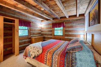 a bedroom with a bed in a log cabin at Cherokee in Logan