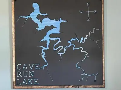 a chalkboard with a river drawn on it at Rise and Shine! A Gorge-ous cabin! in Korea