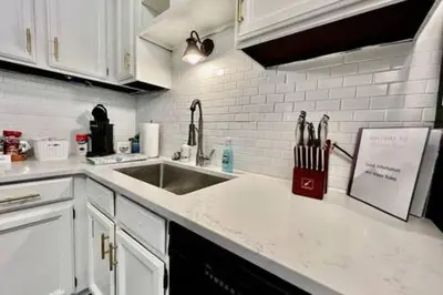 a kitchen with a sink and a counter top at 1 Bd Hide away Historic Dayton, Oh Oregon District in Dayton