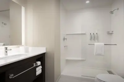 a bathroom with a sink and a toilet and a shower at Residence Inn by Marriott Kenwood Cincinnati in Kenwood