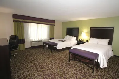 a hotel room with two beds and a television at Hampton Inn and Suites Sandusky/Milan in Milan
