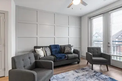 a living room with a couch and two chairs at Charming 1BR 1BA Apartment Near Downtown Cincinnati in Cincinnati