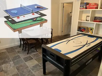 a ping pong table with a ping pong ball on it at 