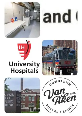a group of four different logos for different buildings at Private suite near Cleveland Clinic in Shaker Heights