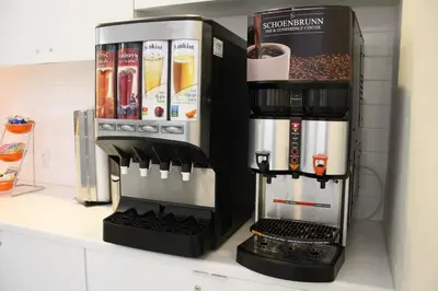 a coffee maker on a counter in a kitchen at Schoenbrunn Inn in New Philadelphia