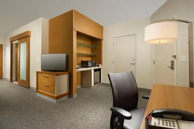 an office with a desk with a computer and a chair at SpringHill Suites by Marriott Bridgeport Clarksburg in Bridgeport