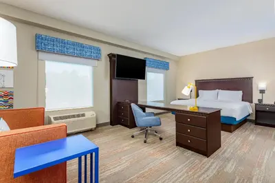 a hotel room with a bed and a desk at Hampton Inn and Suites Parkersburg Downtown in Parkersburg