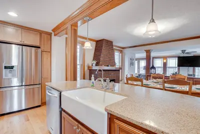 a kitchen with a sink and a counter top at Waterfront Buckeye Lake House Deck and Views! in Hebron