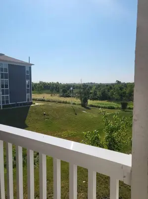 a view of a yard from a balcony of a house at Luxury 1BR/1BA w/ Top Amenities in Prime Location in Fort Wayne