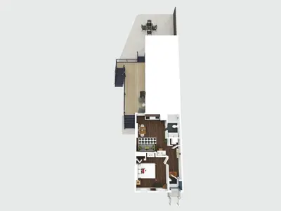 a rendering of the floor plan of the first floor of a building at 1BR with Parking - Walk to Convention Center & Stadiums in Covington