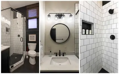two pictures of a bathroom with a toilet and a mirror at Walk to Downtown, Bars, Stadiums - Perfect for 4! in Covington