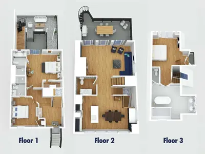 two views of a floor plan of a house at Clawfoot Tub, Next to Monastery Wedding Venue, 3BR in Cincinnati