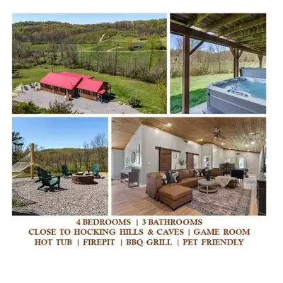 Spacious Cabin Near Hocking Hills and Caves with Hot Tub and Firepit