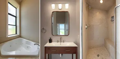 two images of a bathroom with a tub and a sink at Above Coffee Shop, Cincy Hilltop Apt, City Views! in Cincinnati