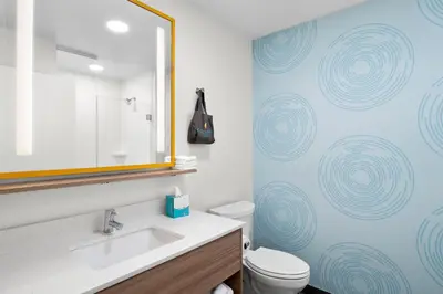 a bathroom with a sink and a toilet and a mirror at Tru By Hilton Wauseon in Wauseon