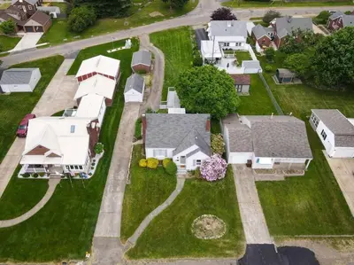 an aerial view of a house in a residential neighborhood at Football Hall of Fame Hideaway-Cozy and Convenient in Canton