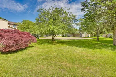 a green yard with trees and grass at Cozy Meyers Lake Townhome Near Hall of Fame! in Canton