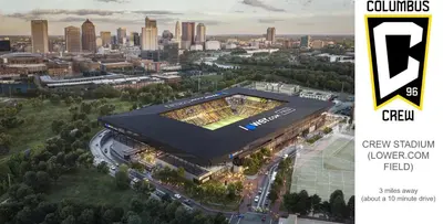 a rendering of a soccer stadium with a city at 4 Bed 3 bath Boutique Home Near OSU, Crew Stadium, Short North, COSI, & Downtown in Columbus