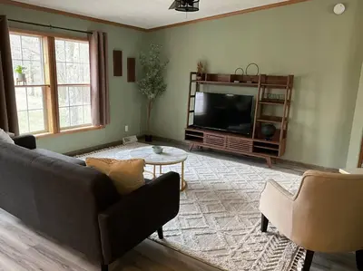 a living room with a couch and a television at Auburn in Chester
