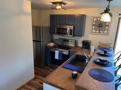a kitchen with a sink and a stove top oven at Piedmont in Chester