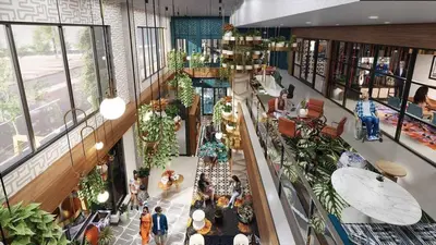 an overhead view of a shopping mall with people at 2 Brand new apartments with city views in Cleveland
