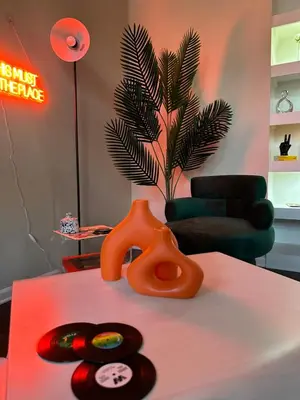 a room with a table with two objects on it at Cozy King 2 bedroom at Easton near Airport in Columbus
