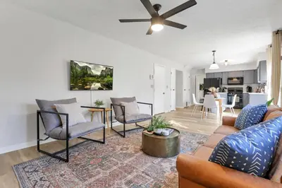 a living room with a couch and chairs and a table at Gahanna Dreaming - 5Br 2 Ba INTEL in Gahanna