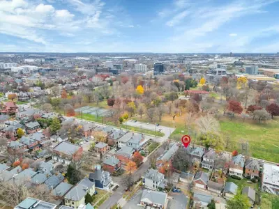 an aerial view of a city with trees and houses at The Goodale Retreat - 2 BR 2Bath in Columbus