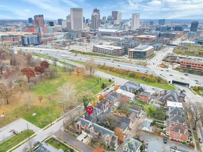an aerial view of a city with a stop sign at The Goodale House - 2 Units - 4 BR 5 Bath in Columbus