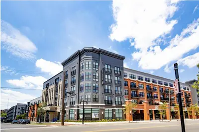 a large building on the corner of a street at 3 Stylish apartments near shops and entertainment in Cincinnati
