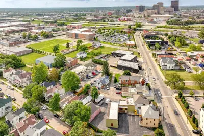 an aerial view of a small town with a street at Dog-Friendly Dayton Home 1 Mi to Downtown! in Dayton