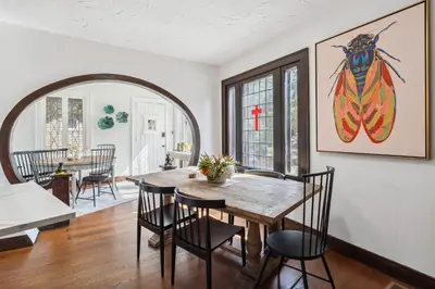 a dining room with a table and chairs at Enchanted Castle - Your Royal Getaway Awaits in Cleveland