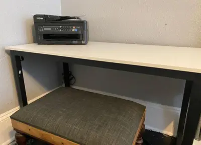 a desk with a toaster oven sitting on top of it at House with 11 Beds Sleeps 14 with Off Street Parking in Akron