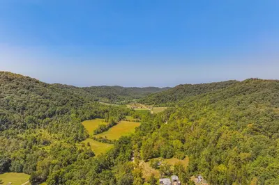 an aerial view of a valley in the mountains at Stout Cabin with Fire Pit 1 Mi to Ohio River! in Stout