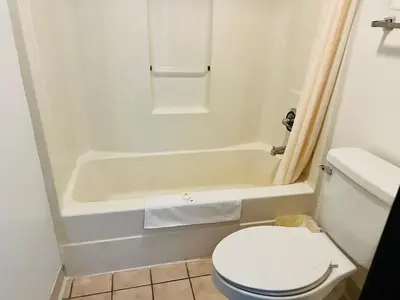 a small bathroom with a toilet and a bath tub at Value Stay in Winchester
