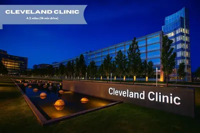 a rendering of a building with a sign for the chevyland clinic at Modern Luxe Suite Rock Hall, Stadiums, Casino in Cleveland